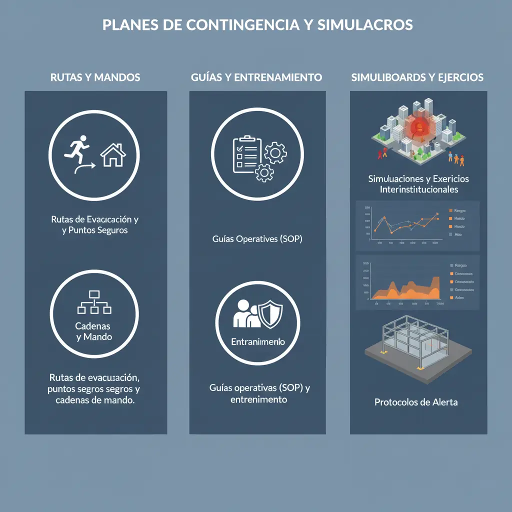 Planes de contingencia, simulacros y entrenamiento para respuesta y coordinación interinstitucional